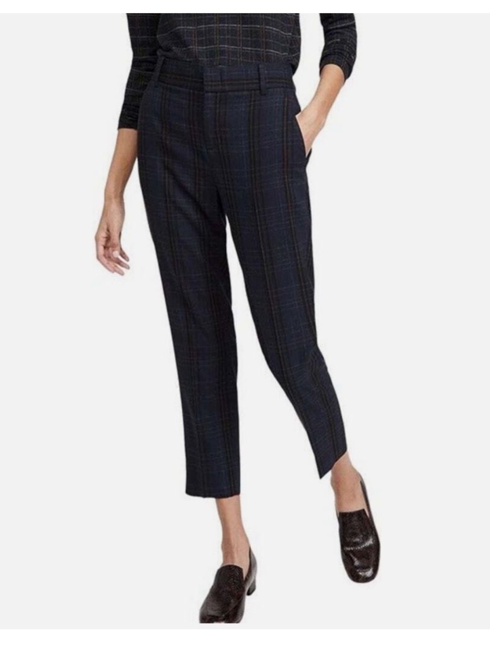 VINCE Modern Plaid Crop Pants In Coastal